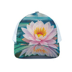 Pink Water Lily Print White Mesh Trucker Cap