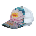 Pink Water Lily Print White Mesh Trucker Cap