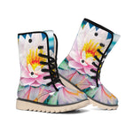 Pink Water Lily Print Winter Boots