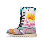 Pink Water Lily Print Winter Boots