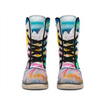 Pink Water Lily Print Winter Boots