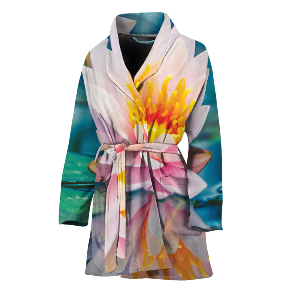 Pink Water Lily Print Women's Bathrobe