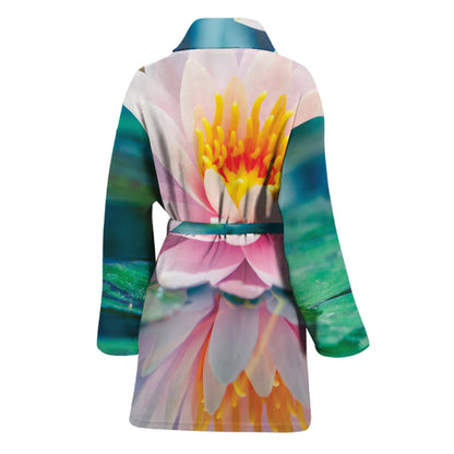 Pink Water Lily Print Women's Bathrobe