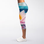 Pink Water Lily Print Women's Capri Leggings