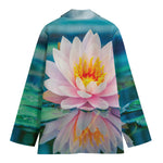 Pink Water Lily Print Women's Cotton Blazer