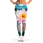 Pink Water Lily Print Women's Leggings