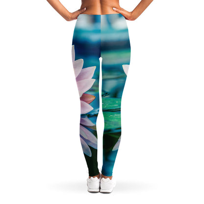 Pink Water Lily Print Women's Leggings