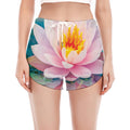 Pink Water Lily Print Women's Split Running Shorts