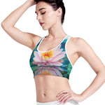 Pink Water Lily Print Women's Sports Bra