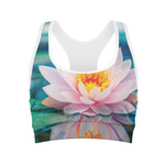 Pink Water Lily Print Women's Sports Bra