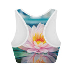Pink Water Lily Print Women's Sports Bra