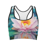 Pink Water Lily Print Women's Sports Bra