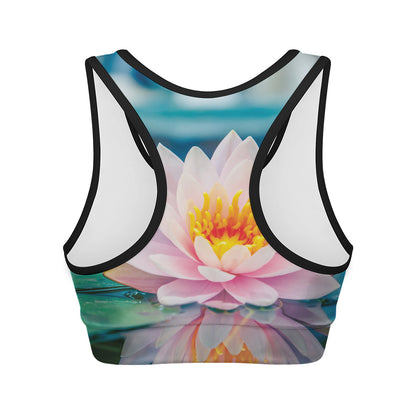Pink Water Lily Print Women's Sports Bra