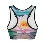 Pink Water Lily Print Women's Sports Bra