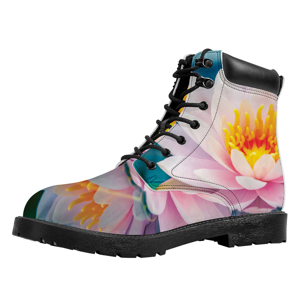 Pink Water Lily Print Work Boots