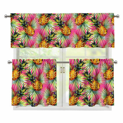 Pink Watercolor Pineapple Pattern Print 3 Piece Kitchen Curtains