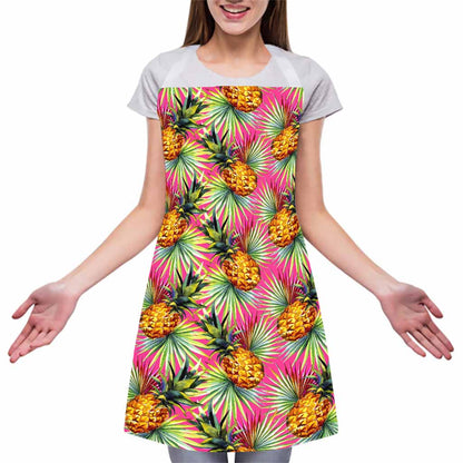Pink Watercolor Pineapple Pattern Print Adjustable Apron