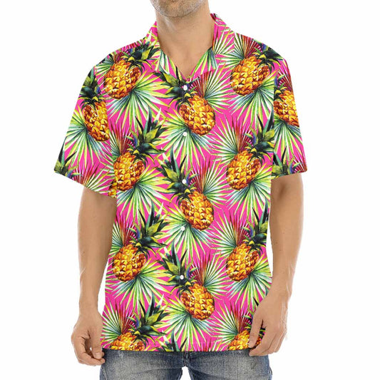 Pink Watercolor Pineapple Pattern Print Aloha Shirt