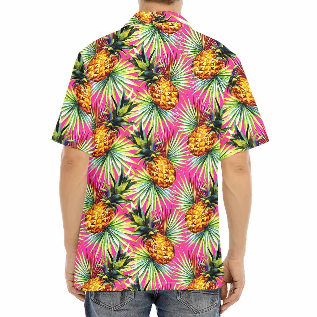 Pink Watercolor Pineapple Pattern Print Aloha Shirt