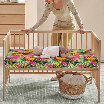 Pink Watercolor Pineapple Pattern Print Baby Crib Sheet