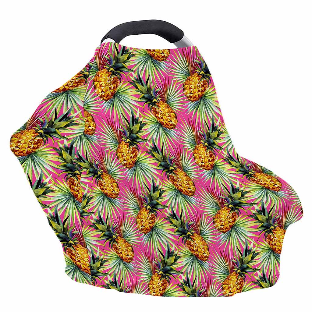 Pink Watercolor Pineapple Pattern Print Baby Seat Cover