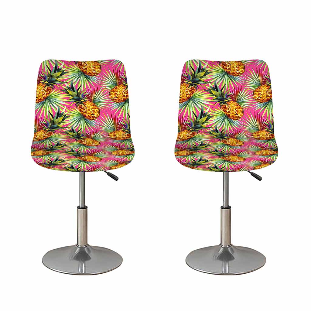 Pink Watercolor Pineapple Pattern Print Bar Stool Covers
