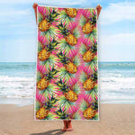 Pink Watercolor Pineapple Pattern Print Beach Towel