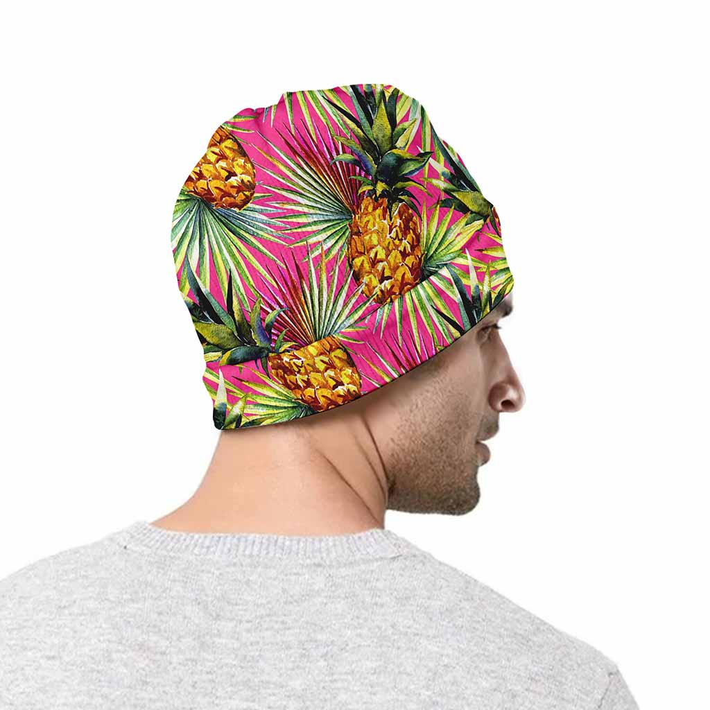 Pink Watercolor Pineapple Pattern Print Beanie