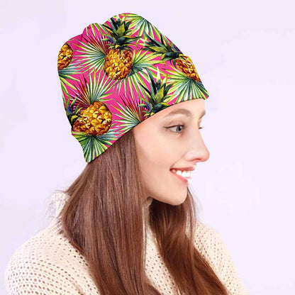 Pink Watercolor Pineapple Pattern Print Beanie