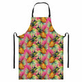 Pink Watercolor Pineapple Pattern Print Bib Apron With Pocket