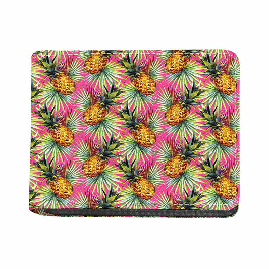 Pink Watercolor Pineapple Pattern Print Bifold Wallet