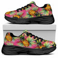 Pink Watercolor Pineapple Pattern Print Black Chunky Shoes