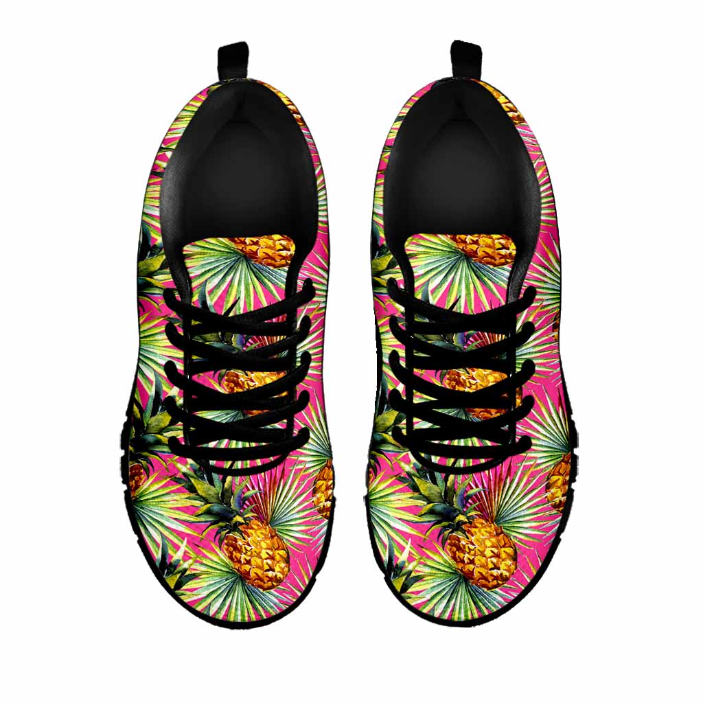 Pink Watercolor Pineapple Pattern Print Black Running Shoes