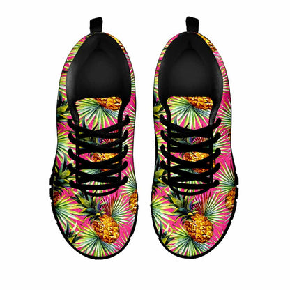 Pink Watercolor Pineapple Pattern Print Black Running Shoes