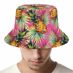 Pink Watercolor Pineapple Pattern Print Bucket Hat