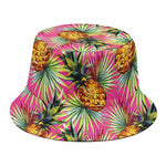 Pink Watercolor Pineapple Pattern Print Bucket Hat
