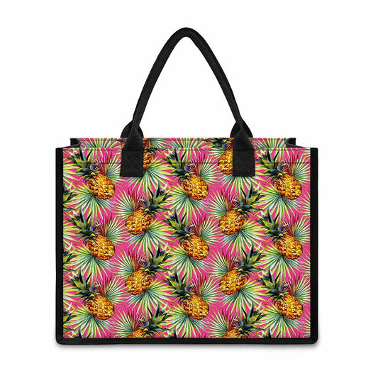 Pink Watercolor Pineapple Pattern Print Canvas Tote Bag