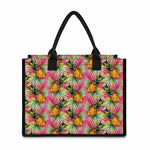 Pink Watercolor Pineapple Pattern Print Canvas Tote Bag