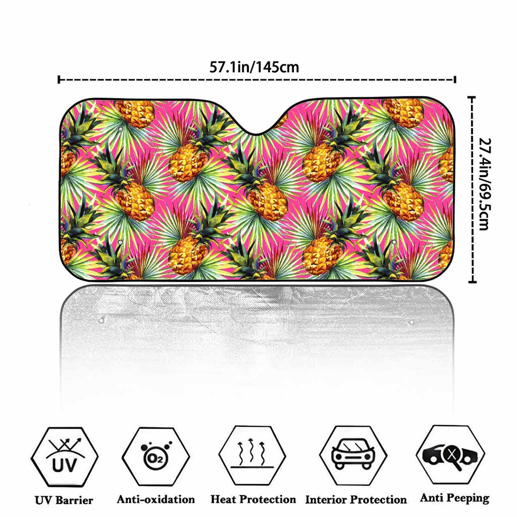 Pink Watercolor Pineapple Pattern Print Car Windshield Sun Shade