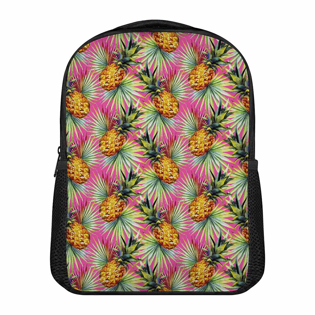 Pink Watercolor Pineapple Pattern Print Casual Backpack