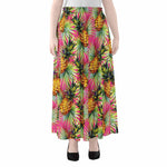 Pink Watercolor Pineapple Pattern Print Chiffon Maxi Skirt