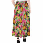 Pink Watercolor Pineapple Pattern Print Chiffon Maxi Skirt