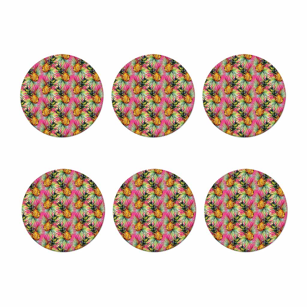 Pink Watercolor Pineapple Pattern Print Coaster Set
