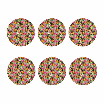 Pink Watercolor Pineapple Pattern Print Coaster Set