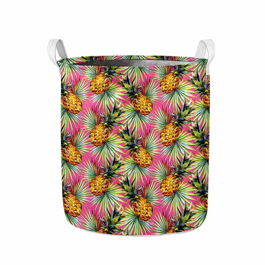 Pink Watercolor Pineapple Pattern Print Collapsible Laundry Basket