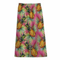 Pink Watercolor Pineapple Pattern Print Cotton Front Slit Maxi Skirt