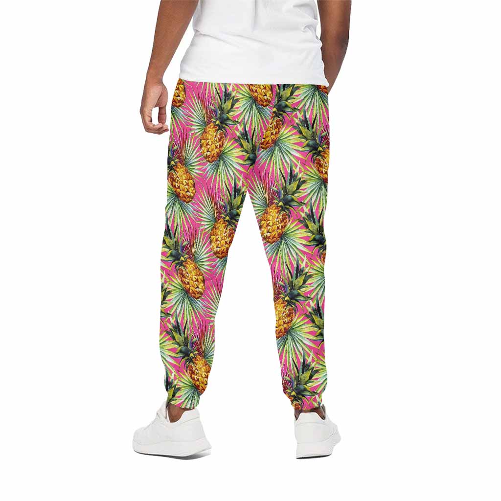 Pink Watercolor Pineapple Pattern Print Cotton Pants