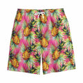 Pink Watercolor Pineapple Pattern Print Cotton Shorts