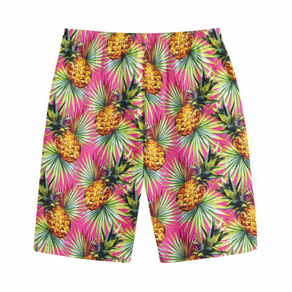 Pink Watercolor Pineapple Pattern Print Cotton Shorts
