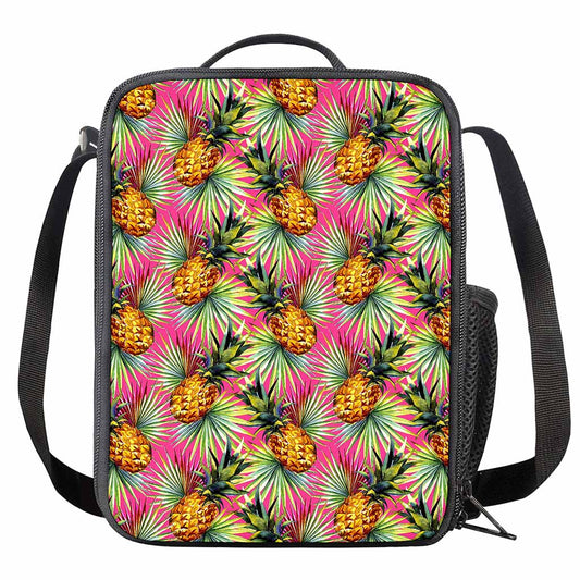 Pink Watercolor Pineapple Pattern Print Crossbody Lunch Bag